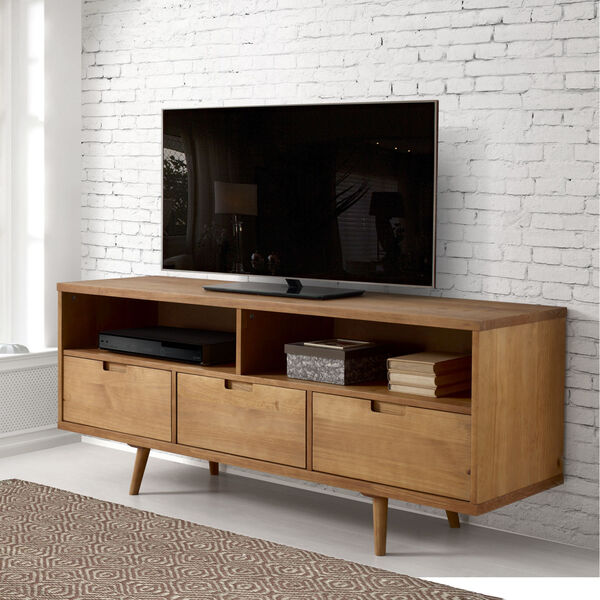 Ivy 58-inch 3 Drawer Mid Century Modern TV Stand - Caramel, image 1