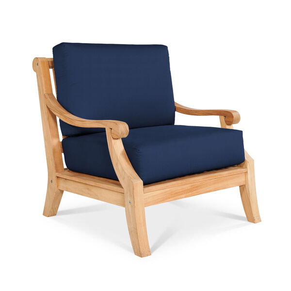 Sonoma Natural Teak Deep Seating Outdoor Club Chair with Sunbrella Navy Blue Cushion, image 1