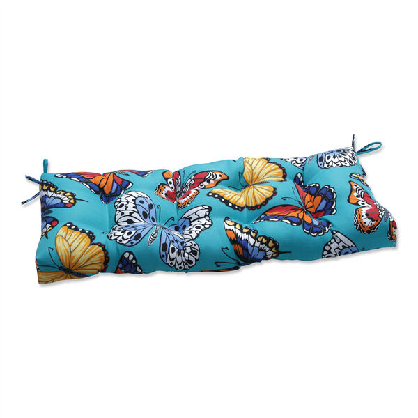 Butterfly Garden Turquoise 48-Inch Tufted Bench Swing Cushion, image 1