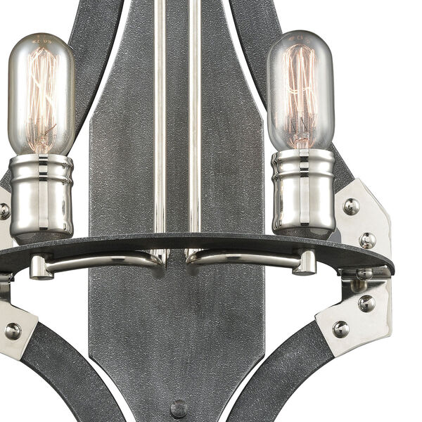 Riveted Plate Silverdust Iron and Polished Nickel Two-Light Wall Sconce, image 4