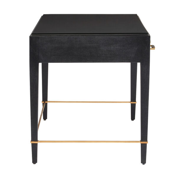 Verona Black Lacquered Linen and Champagne Metal Large Desk, image 4