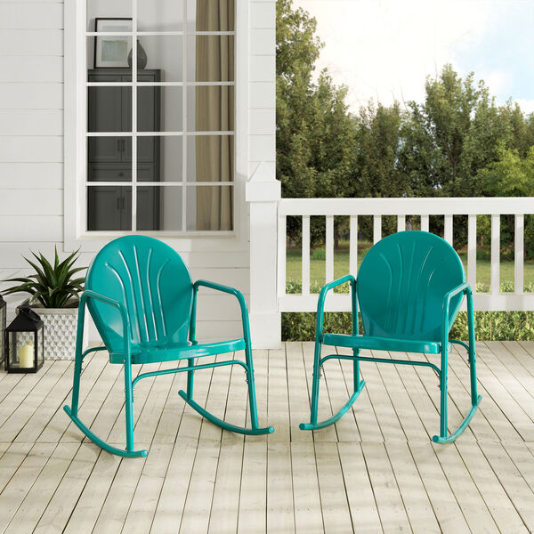 Griffith Turquoise Gloss Outdoor Rocking Chairs, Set of Two, image 2