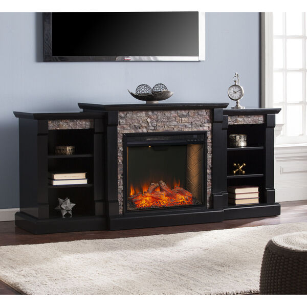 Gallatin Satin Black Electric Fireplace with Alexa-Enabled Smart and Bookcase, image 1