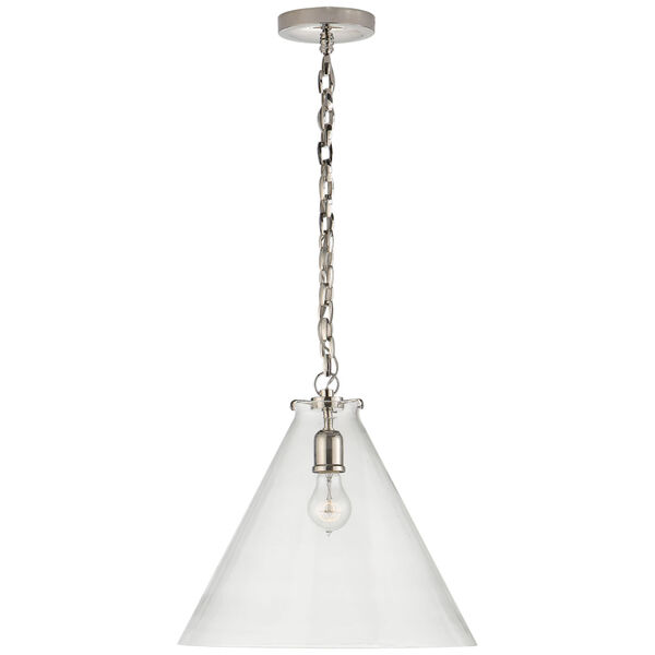 Katie Conical Pendant in Polished Nickel with Clear Glass by Thomas O'Brien, image 1
