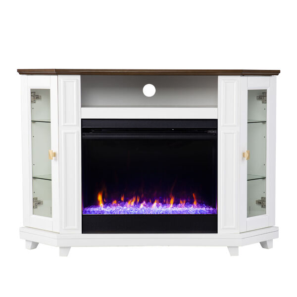 Dilvon White and brown Electric Color Changing Fireplace with Media Storage, image 2