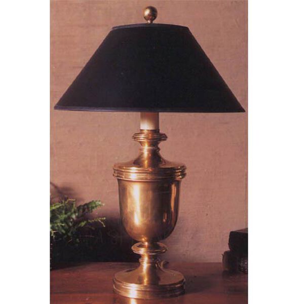 Classical Urn Form Medium Table Lamp in Antique-Burnished Brass with Black Shade by Chapman and Myers, image 1