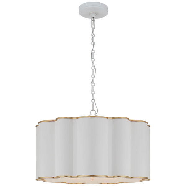 Markos Large Hanging Shade in White and Gild with Frosted Acrylic by Alexa Hampton, image 1