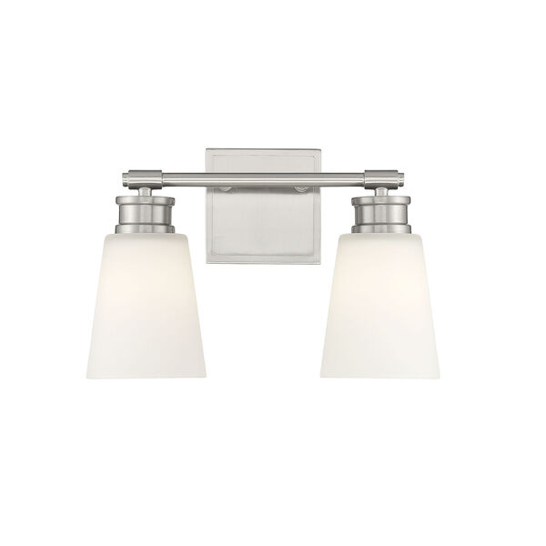 Lowry Brushed Nickel 14-Inch Two-light Bath Vanity with Milk Glass Shade, image 1