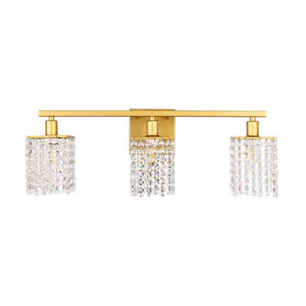 Phineas Brass Three-Light Bath Vanity with Clear Crystals, image 3