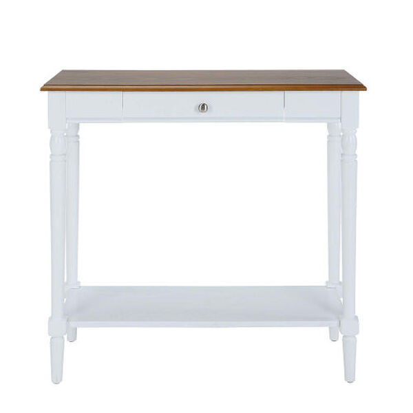 French Country Dark Walnut and White Hall Table with One Drawer and Shelf, image 5