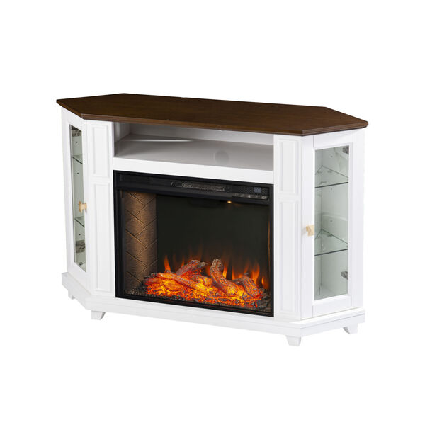 Dilvon White and brown Smart Fireplace with Media Storage, image 5