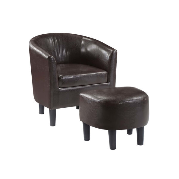 Take a Seat Espresso Faux Leather Churchill Accent Chair with Ottoman, image 1