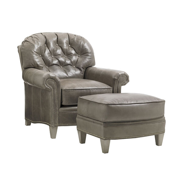 Oyster Bay Beige Bayville Leather Ottoman, image 3