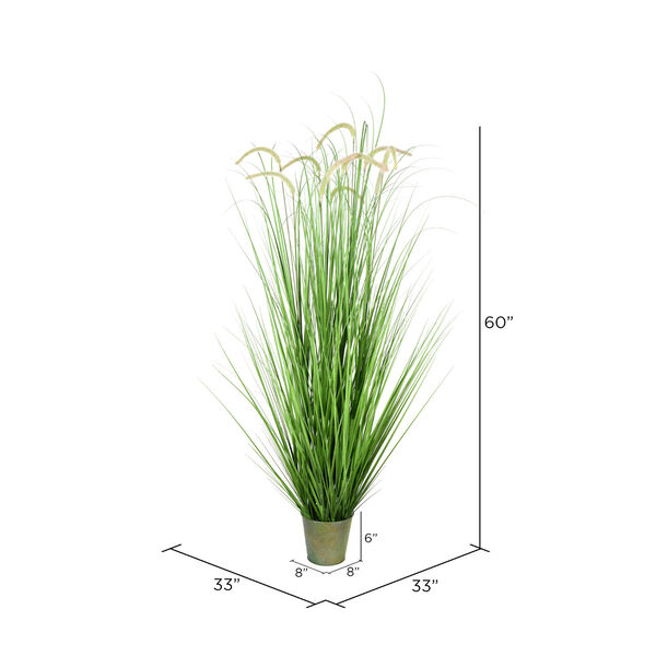 Green 60-Inch Artificial Cattail Grass with Iron Pot, image 2