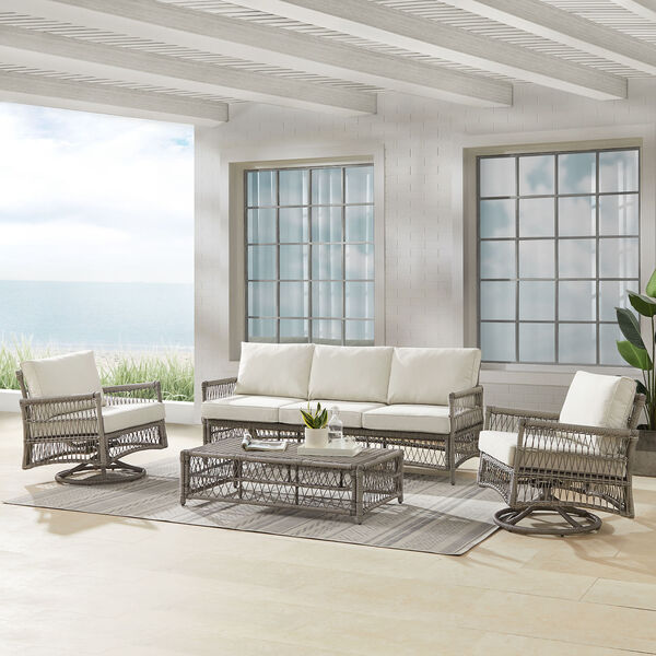 Thatcher Creme and Driftwood Outdoor Wicker Swivel Rocker and Sofa Set, Four-Piece, image 4