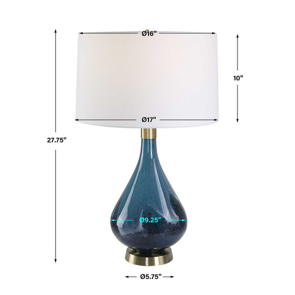 Riviera Blue and Antique Brass One-Light Table Lamp with White Shade, image 4