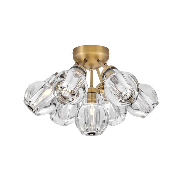 Elise Heritage Brass Seven-Light Semi-Flush Mount with Clear Crystal Glass, image 1