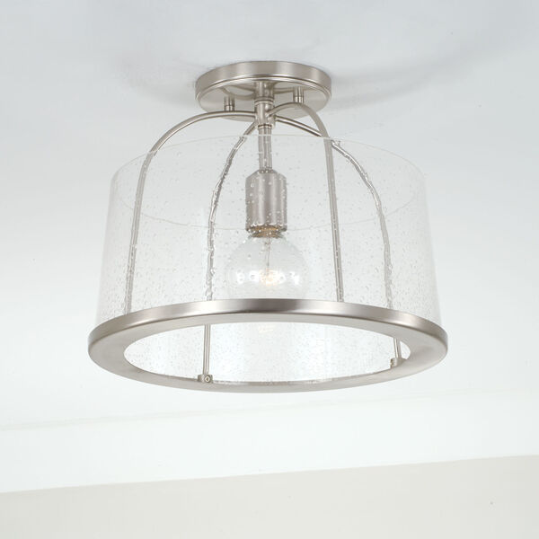 HomePlace Madison Brushed Nickel One-Light Semi-Flush or Pendant with Clear Seeded Glass, image 5