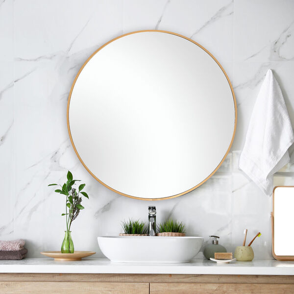 Linden Brushed Gold 38-inch Round Wall Mirror, image 1