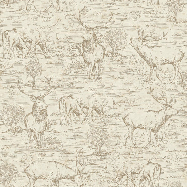 Rustic Living Stag Toile Brown Wallpaper - SAMPLE SWATCH ONLY, image 1