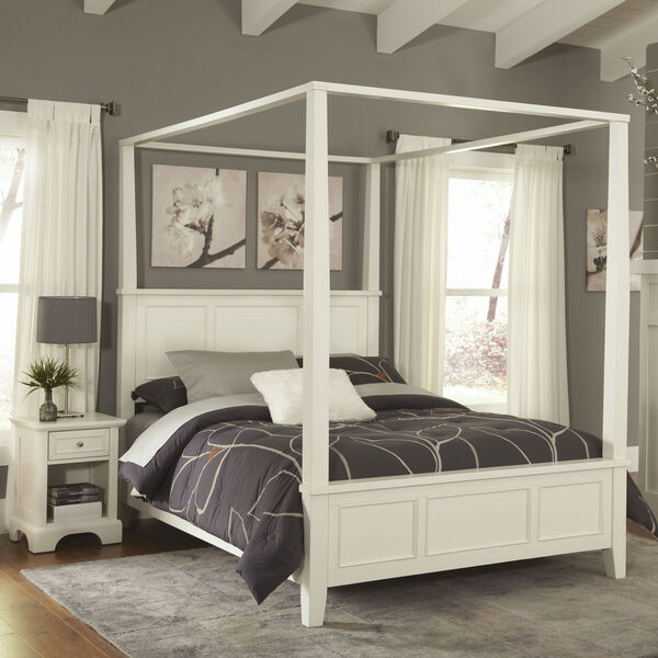 Naples White Queen Canopy Bed and Night Stand, image 1