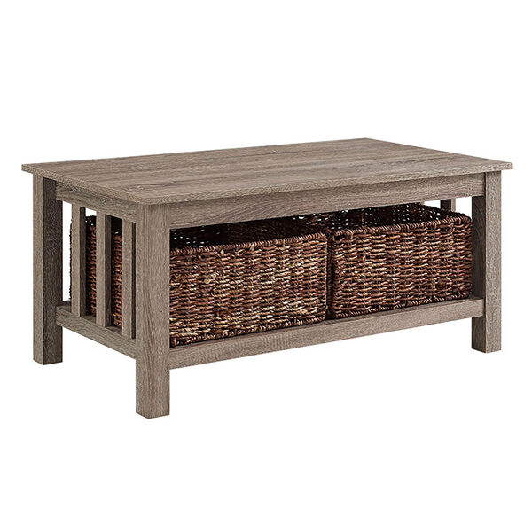 40-inch Wood Storage Coffee Table with Totes - Driftwood, image 2