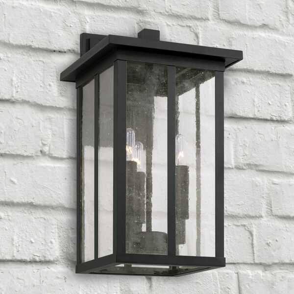 Barrett Black Three-Light Outdoor Wall Lantern with Antiqued Glass, image 3
