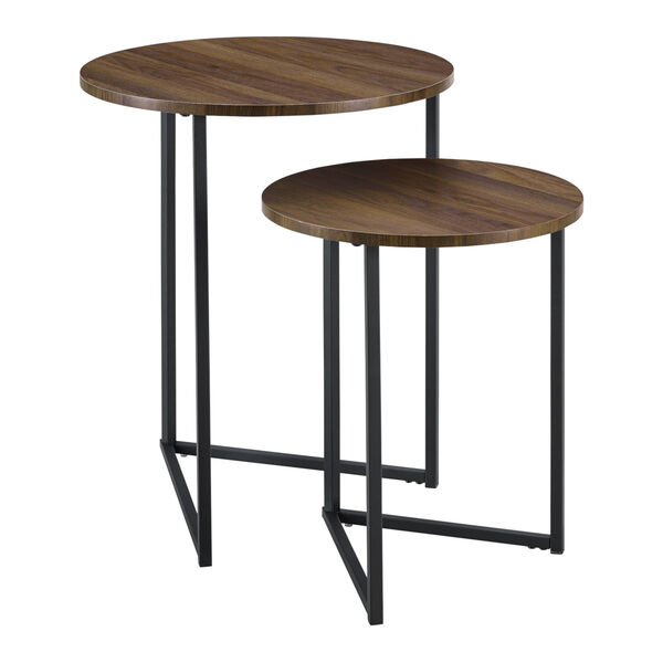 Dark Walnut and Black 20-Inch Two-Piece V-Leg Nesting Side Tables, image 1