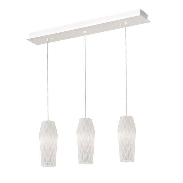 Candace Satin Nickel Three-Light Linear Pendant with Faceted White Glass Shade, image 1