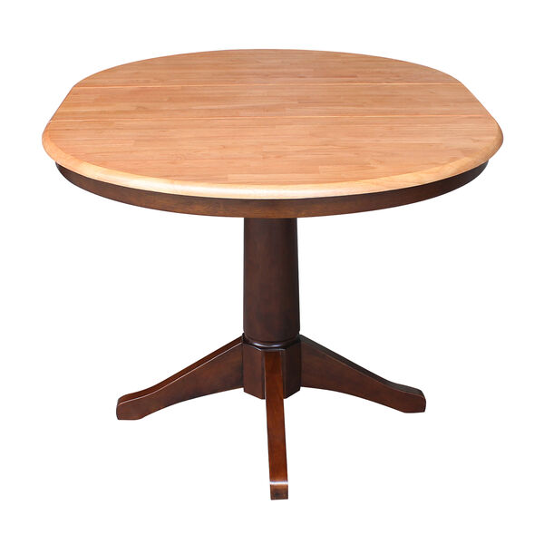Cinnamon and Espresso Round Pedestal Dining Table with 12-Inch Leaf, image 6