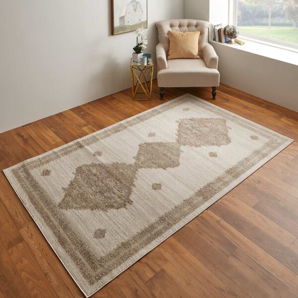 Camellia Global Geometric Tan Ivory Rectangular 4 Ft. 3 In. x 6 Ft. 3 In. Area Rug, image 2