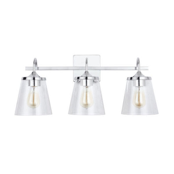 Chrome Three-Light Bath Vanity with Clear Seeded Glass, image 1