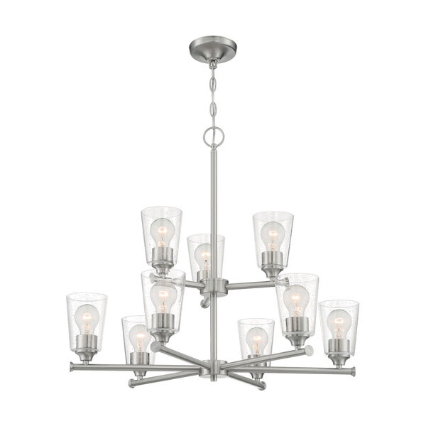 Bransel Brushed Nickel Nine-Light Chandelier with Clear Seeded Glass, image 4