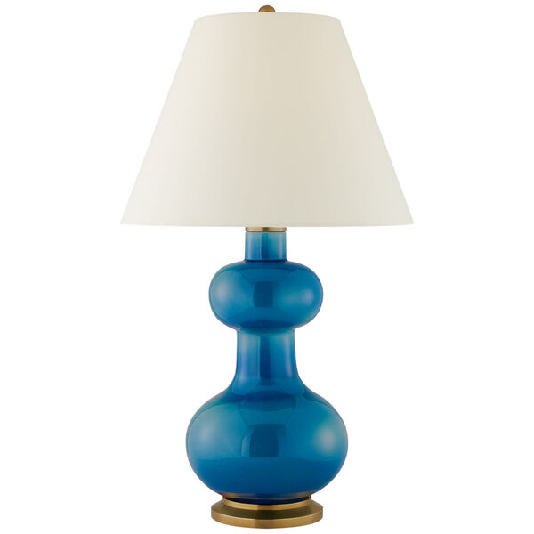 Chambers Large Table Lamp in Aqua Crackle with Natural Percale Shade by Christopher Spitzmiller, image 1