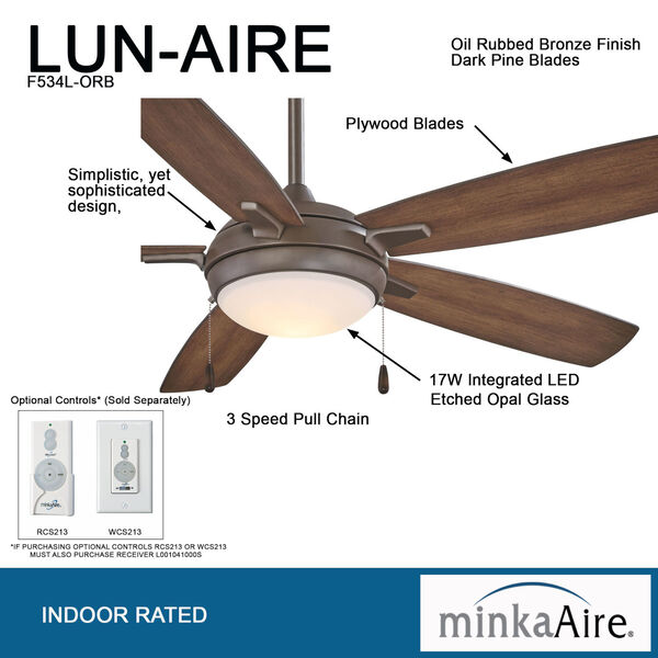 Lun-Aire Oil Rubbed Bronze 54-Inch LED Ceiling Fan, image 3