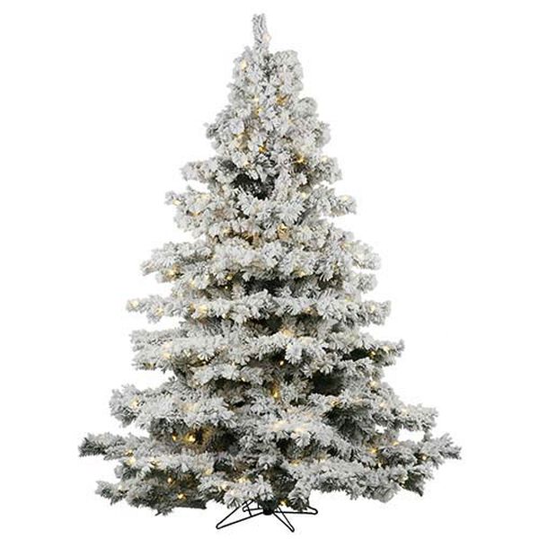 Flocked Alaskan White on Green 4.5 Foot x 44-Inch Christmas Tree with 300 Warm White LED Lights, image 1