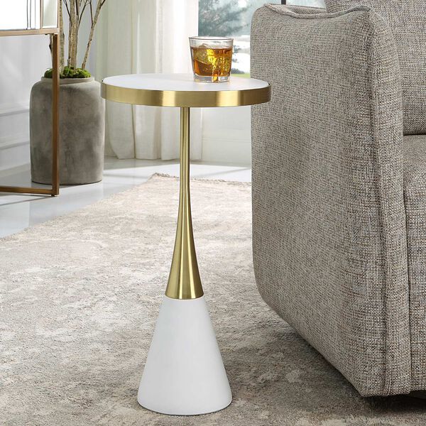 Apex Matte White and Brushed Brass Concrete Accent Table, image 2