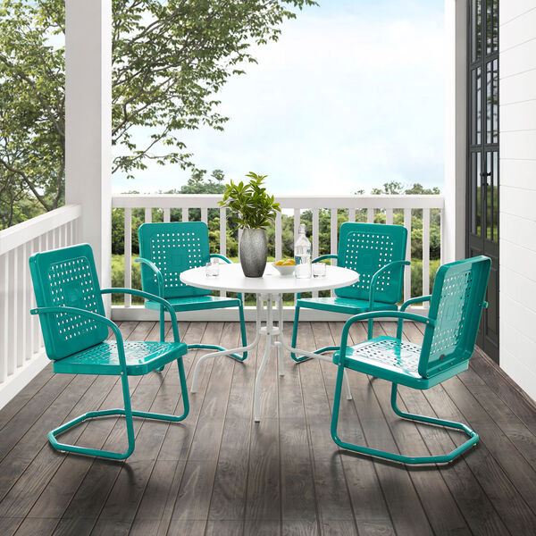 Bates Turquoise Gloss and White Satin Outdoor Dining Set, Five-Piece, image 3