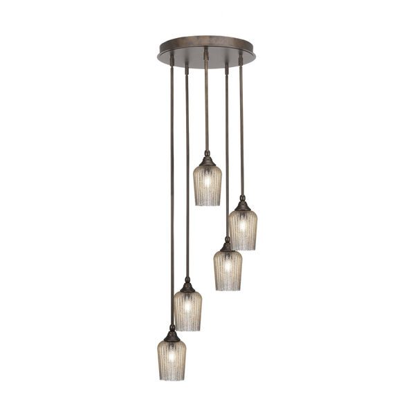 Empire Bronze Five-Light Pendant with Silver Textured Glass, image 1