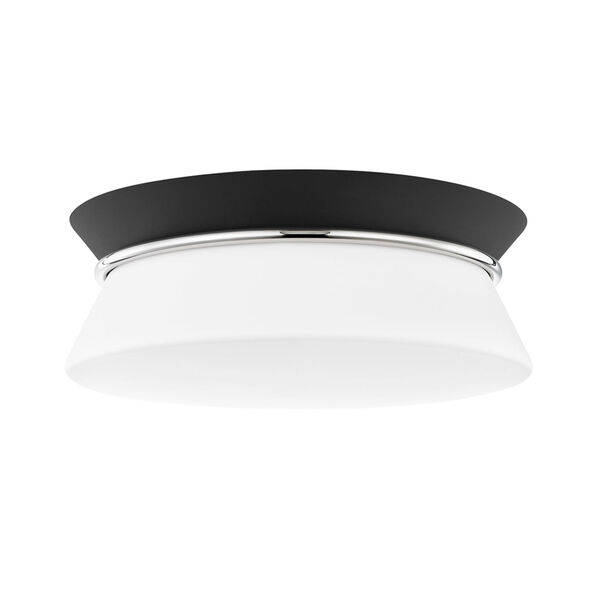 Cath Polished Nickel and Black Two-Light Flush Mount with Opal Etched Glass, image 1