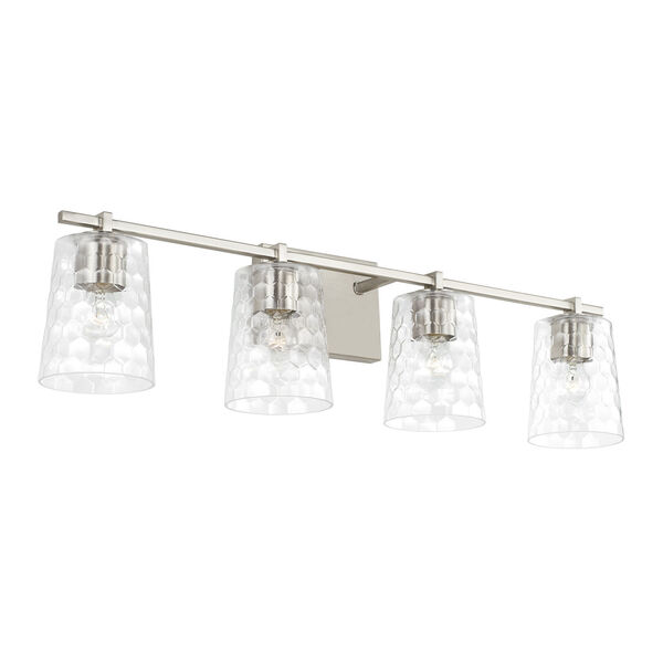 Burke Brushed Nickel Four-Light Bath Vanity with Clear Honeycomb Glass Shades, image 1