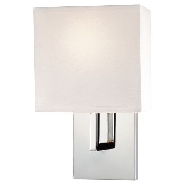 Chrome One-Light Sconce with White Fabric Shade, image 1