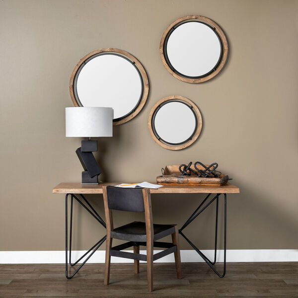 Mercana Josi Black And Brown Round Wood, Large Black Wood Frame Wall Mirror