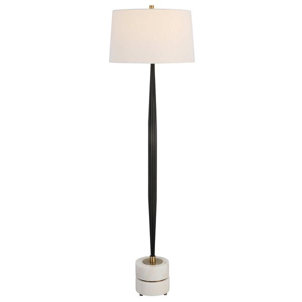 Miraz Brushed Brass and White One-Light Floor Lamp, image 1