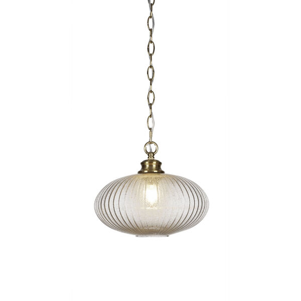 Carina New Age Brass 12-Inch One-Light Chain Hung Pendant with Micro Bubble Ribbed Glass Shade, image 1