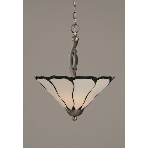Bow Brushed Nickel Two-Light Pendant with 16-Inch Pearl Flair Tiffany Glass, image 1