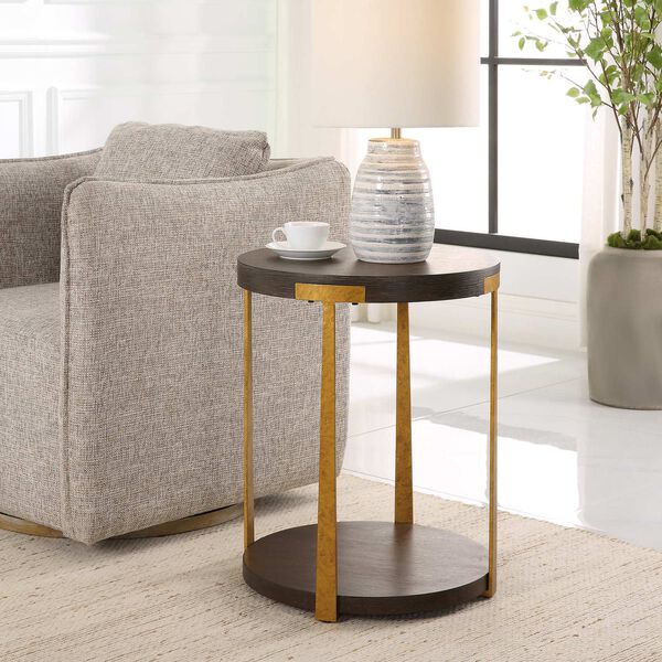 Palisade Rich Coffee and Natural Round Wood Side Table, image 2
