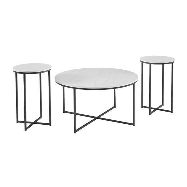 Alissa White Faux Marble and Black Coffee Table and Side Table Set, 3-Piece, image 1
