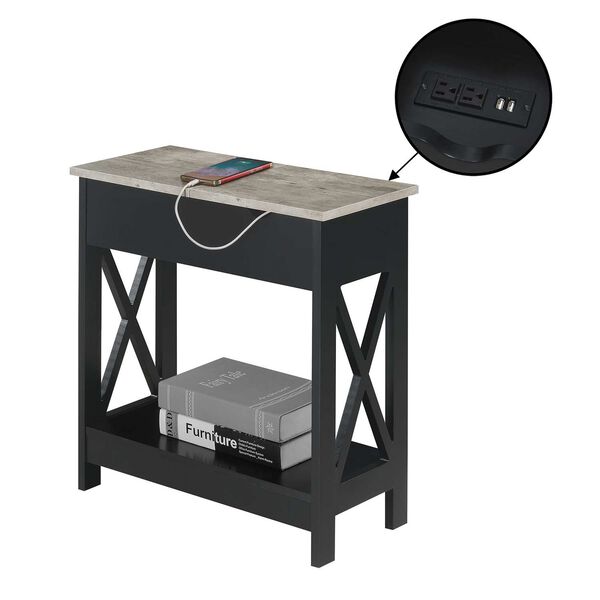 Oxford Faux Birch Black Flip Top End Table with Charging Station and Shelf, image 3