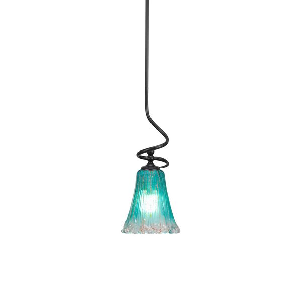 Capri Matte Black One-Light Mini Pendant with Five-Inch Teal Crystal Glass, image 1